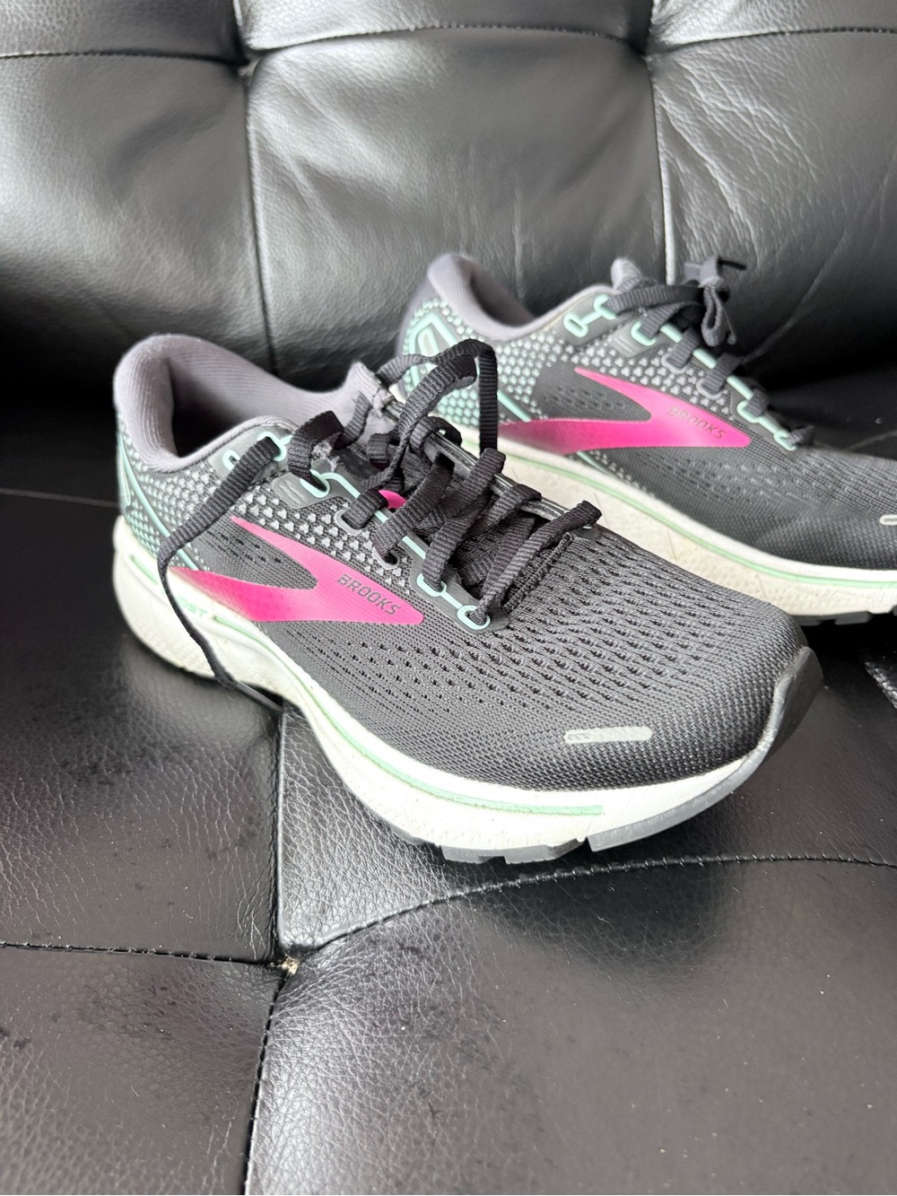 Brooks Women's Black Running Shoes with Pink and Light Green Accents